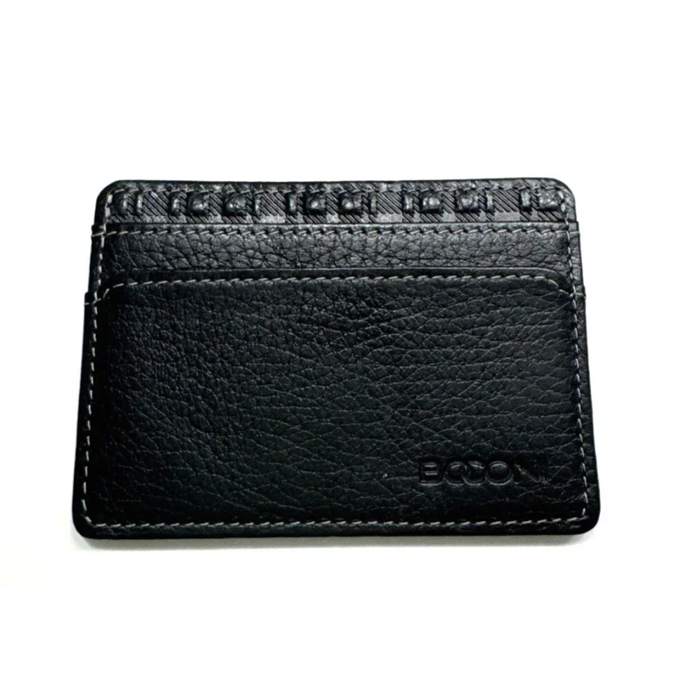 BOCONI RFID Black Pebble Leather Card Wallet NWT